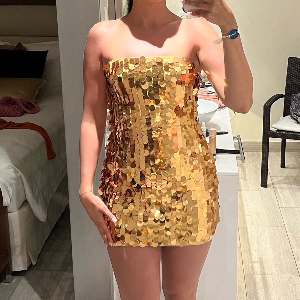 Za za mini gold sparkly dress runaway the label